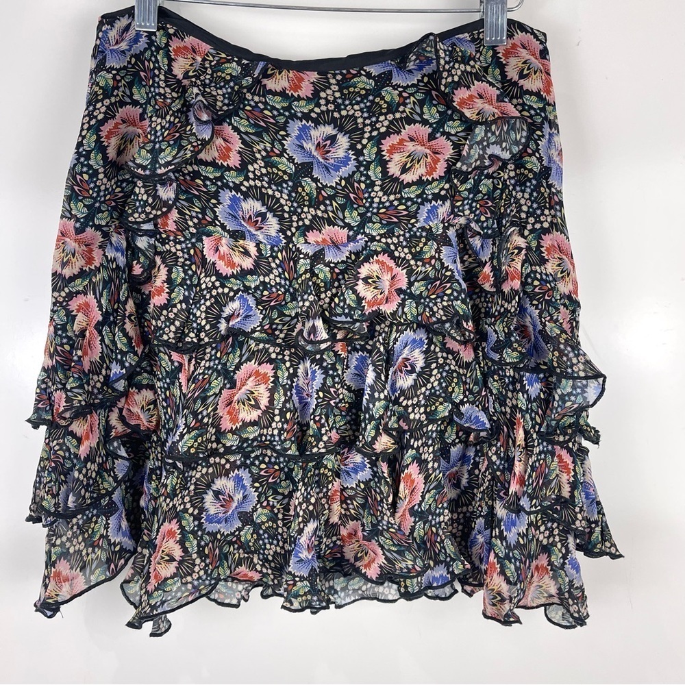 Ted Baker Black Floral Ruffle Tiered Mini Skirt Women's Size 2